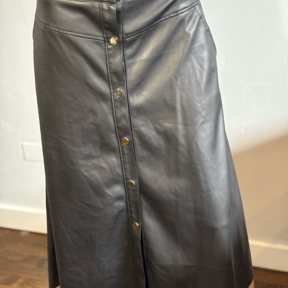 Philosophy A Line Black Faux Leather Skirt With Pockets Size Small
